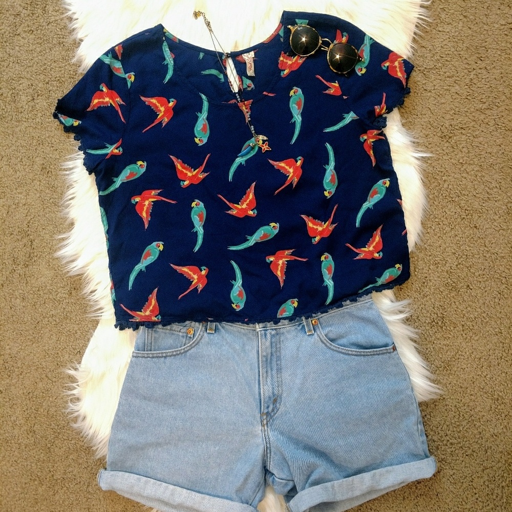 🌿 3 for $15 Painted Birds Crop Top 🐦